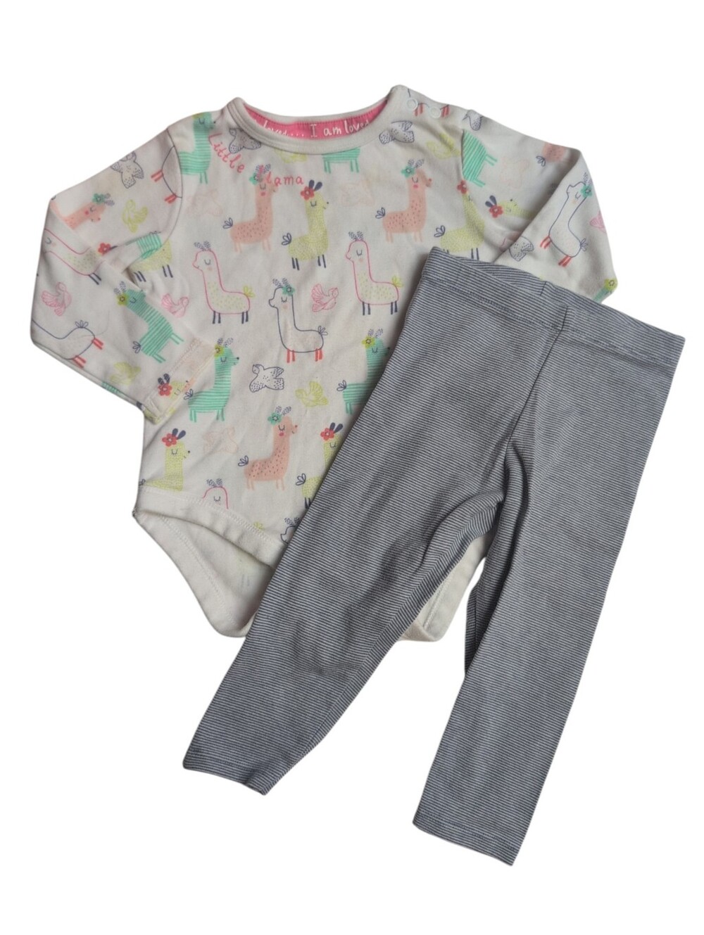 π2/$7πF&F Baby Multicolor Llama Patterned Onesie + Striped Pants Outfit